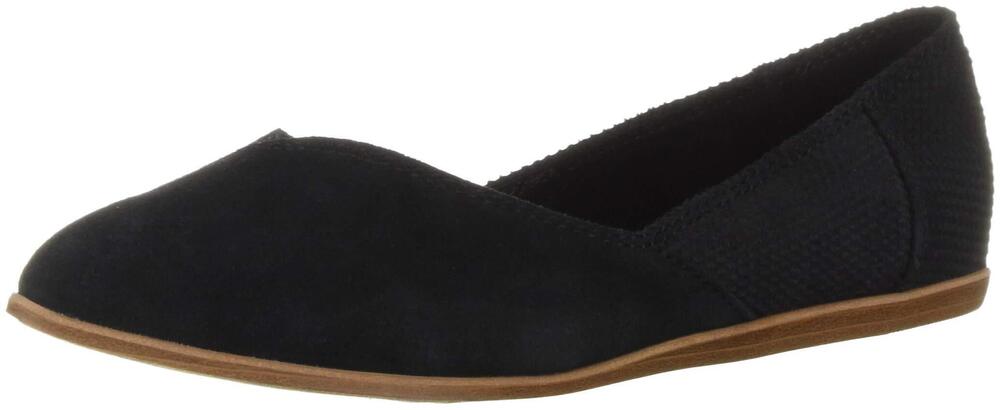 TOMS WOMEN'S JUTTI BALLET FLAT, BLACK SUEDE/TEXTURED VELOUR MIX, 9 MEDIUM US